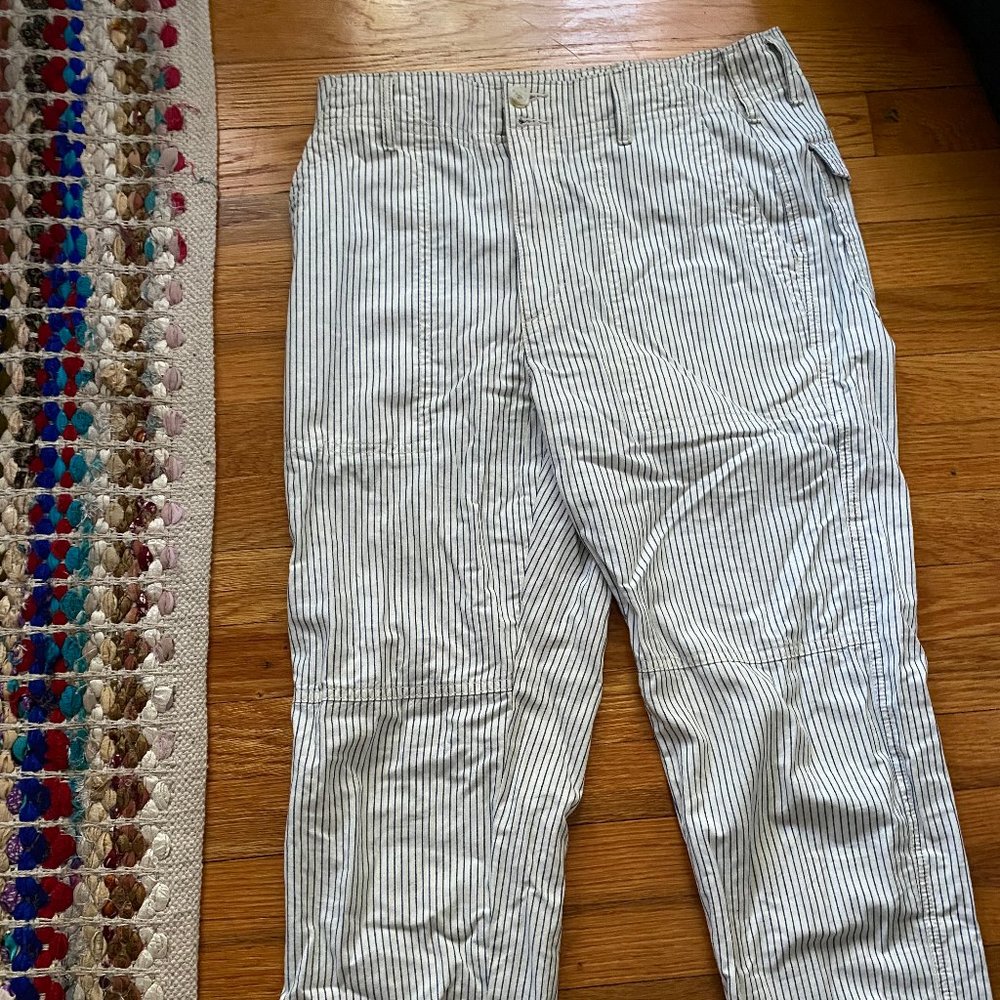American Eagle Navy and White Striped Flowy Pants